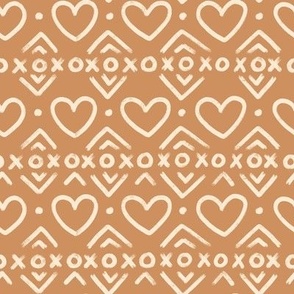 Hearts & XOXO Brushed Stripes on Brown (Small Scale)