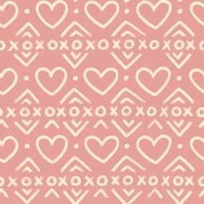 Hearts & XOXO Brushed Stripes on Pink (Small Scale)
