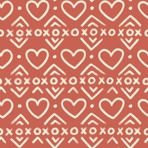 Hearts & XOXO Brushed Stripes on Red (Small Scale)