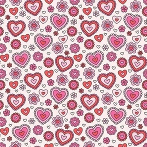 Doodle Hearts in Pink & Red (Small Scale)