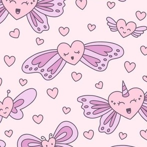 Hearts with Wings in Pink & Purple (Large Scale)