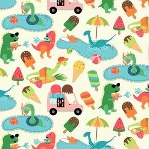 Dino summer pool days ice cream truck pattern small