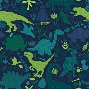 Small Dinosaur Doodle Silhouettes Green