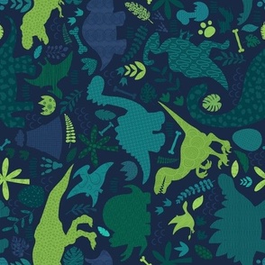 Dinosaur Doodle Silhouettes Green Rotated