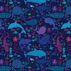 Ocean Doodle Pattern Silhouette Small