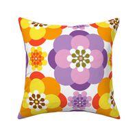 Seventies Retro Big orange purple Floral white