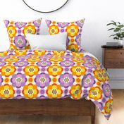 Seventies Retro Big orange purple Floral white