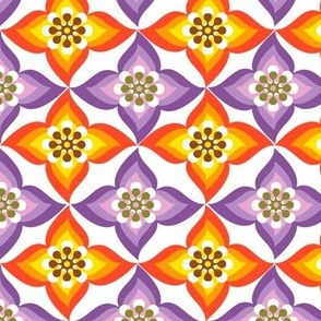 Seventies Retro Orange Purple Geometric Floral 