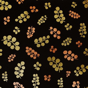 Gold&Copper Berries with Mottled Effect on Black | Medium Scale