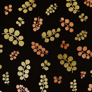 Gold&Copper Berries with Mottled Effect on Black | Large Scale