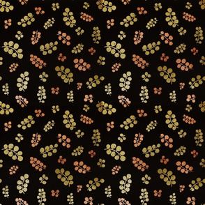 Gold&Copper Berries with Mottled Effect on Black | Small Scale