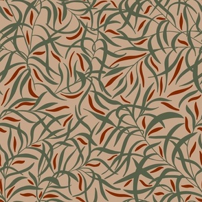  Botanical Boho Beige, Red and green Foliage and Weeds 