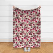 Peonies and roses watercolor Winter holiday floral Gold Red Medium
