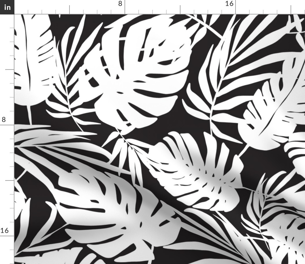 Urban Jungle - Tropical Leaves Black And White  Large Scale