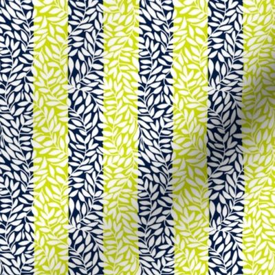 Wide Vertical Stripe Vines, White on Lime & Midnight