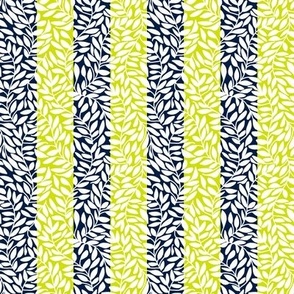 Wide Vertical Stripe Vines, White on Lime & Midnight