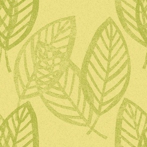 leaves  yellow and green woodblock print look