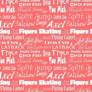 Figure skate terms, subway style design on coral background