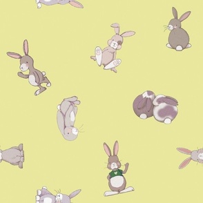 scattered Bunnies on yellow