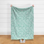 Aloha Hawaii vintage tropical floral print with fantasy flowers and foliage in mint green and white