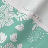 Aloha Hawaii vintage tropical floral print with fantasy flowers and foliage in mint green and white