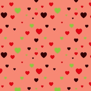 Red, green and maroon hearts - Medium scale