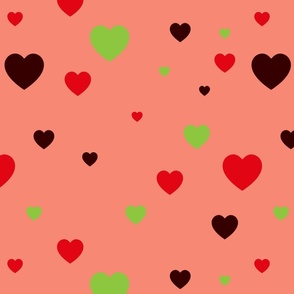 Red, green and maroon hearts - Large scale