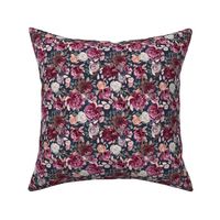 Winter Peonies and roses watercolor floral Pink Navy Micro Antique Floral