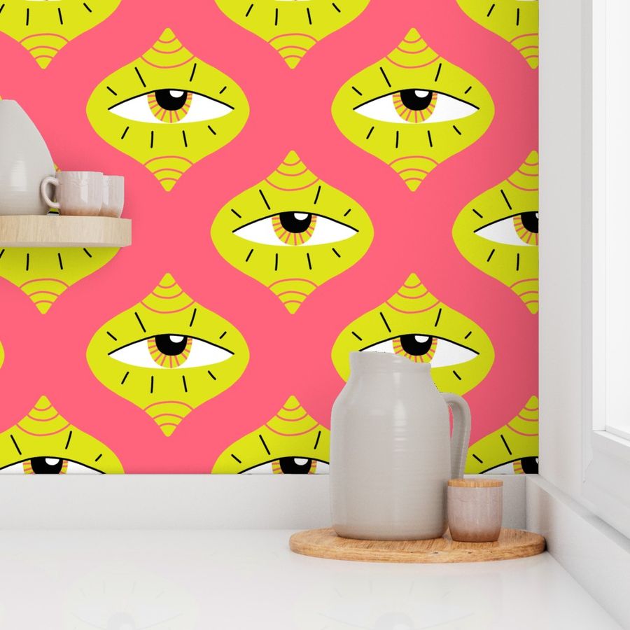 Eyes on you - pink and neon green tile