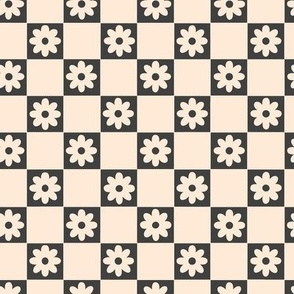 Floral Checkerboard Black and White