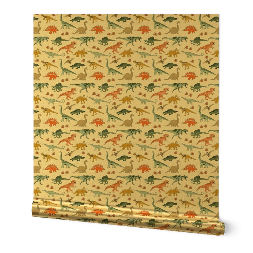 SMALL dinoworld dinosaur fabric - tyrannosaurus rex fabric, triceratops fabric, dinosaurs fabric, boy fabric, baby boy fabric -  cream