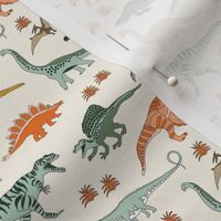 SMALL dinoworld dinosaur fabric - tyrannosaurus rex fabric, triceratops fabric, dinosaurs fabric, boy fabric, baby boy fabric -  cream