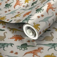 SMALL dinoworld dinosaur fabric - tyrannosaurus rex fabric, triceratops fabric, dinosaurs fabric, boy fabric, baby boy fabric -  cream