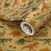 SMALL dinoworld dinosaur fabric - tyrannosaurus rex fabric, triceratops fabric, dinosaurs fabric, boy fabric, baby boy fabric -  cream