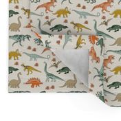 SMALL dinoworld dinosaur fabric - tyrannosaurus rex fabric, triceratops fabric, dinosaurs fabric, boy fabric, baby boy fabric -  cream