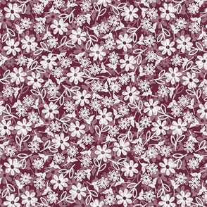 White Small Flowers On Wine Burgundy Texture