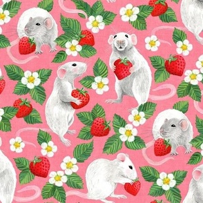 Rats Love Strawberries - bright pink, custom size