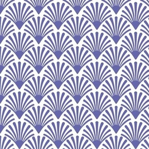  art deco shells in periwinkle purple on white