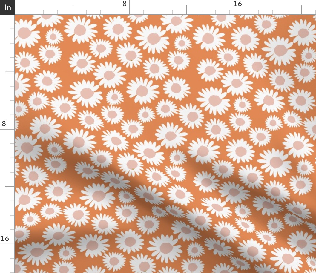 boho daisies fabric - muted orange, pink, blush flowers spring fabric