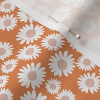 SMALL boho daisies fabric - muted orange, pink, blush flowers spring fabric