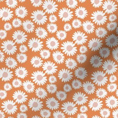 SMALL boho daisies fabric - muted orange, pink, blush flowers spring fabric