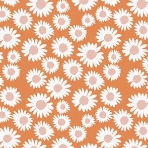 SMALL boho daisies fabric - muted orange, pink, blush flowers spring fabric