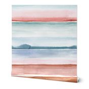 Relaxing watercolor stripes painting Copper pastel pink blue Small