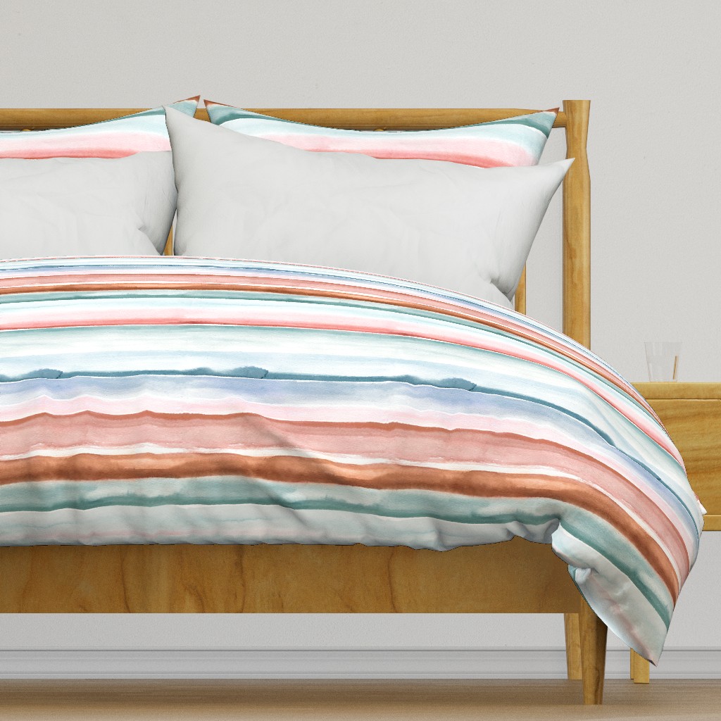 Relaxing watercolor stripes painting Copper pastel pink blue Medium CoordinatingFloralPastels