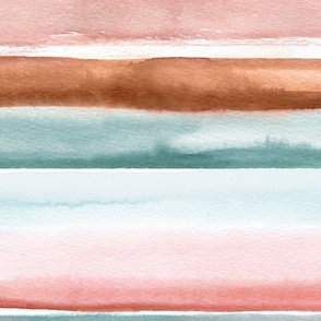 Relaxing watercolor stripes painting Copper pastel pink blue Jumbo large