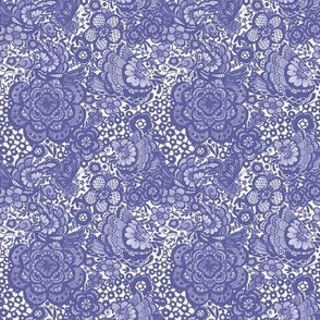 Doves and flowers lace in Periwinkle blue