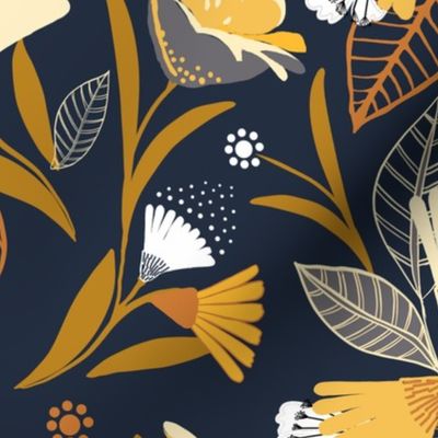 yellow and gold fan flower on navy  larger