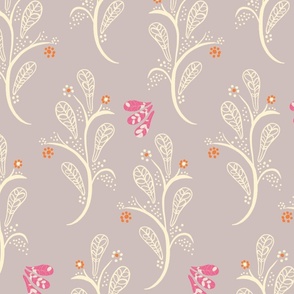 soft cream and pink branches on grey