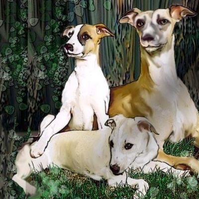 Whippets in The Woods fabric