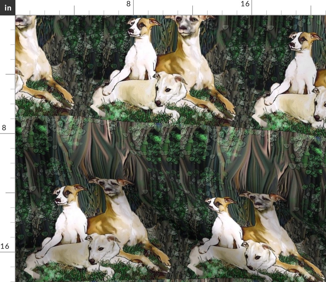 Whippets in The Woods fabric